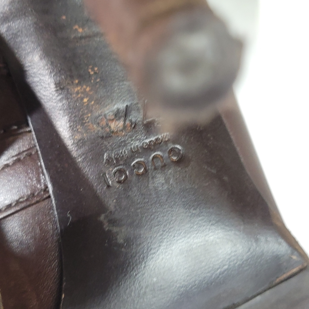 Gucci Leather Pumps 👠 Brown Peep-Toes Studded Accents Platform Multistrap $550 - Picture 15 of 15